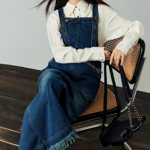 フリンジデニムジャンパースカート X-368