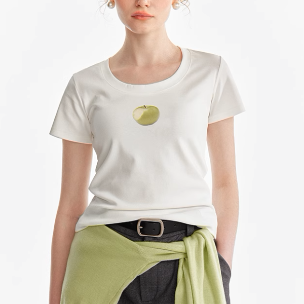 【2color】グリーンアップルプリントクルーネックトップ《Z01012》