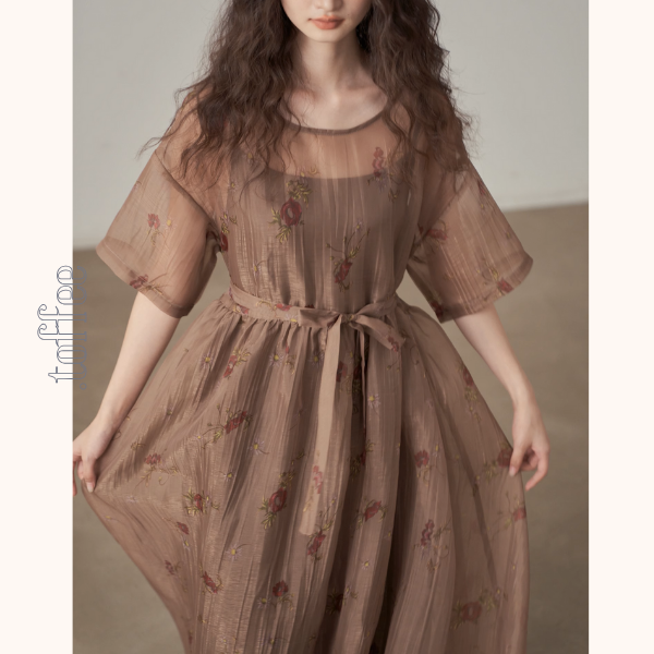 フローラルプリントシフォンワンピース《Z00995》