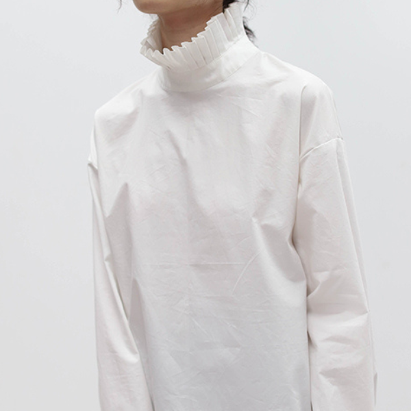 スタンドカラーフリルステッチトップス AU-237