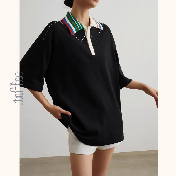 カラフルポロカラーオーバーサイズトップ&ホワイトショートパンツのセットアップ《Z00944》