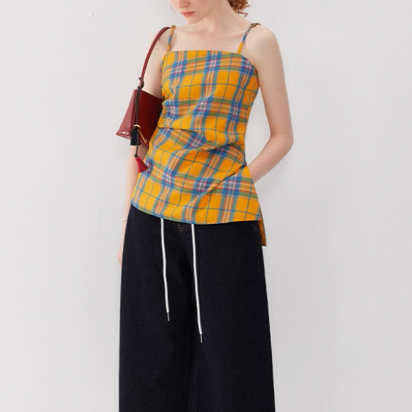 タータンチェックアシンメントリーヘムキャミソール《Z01013》