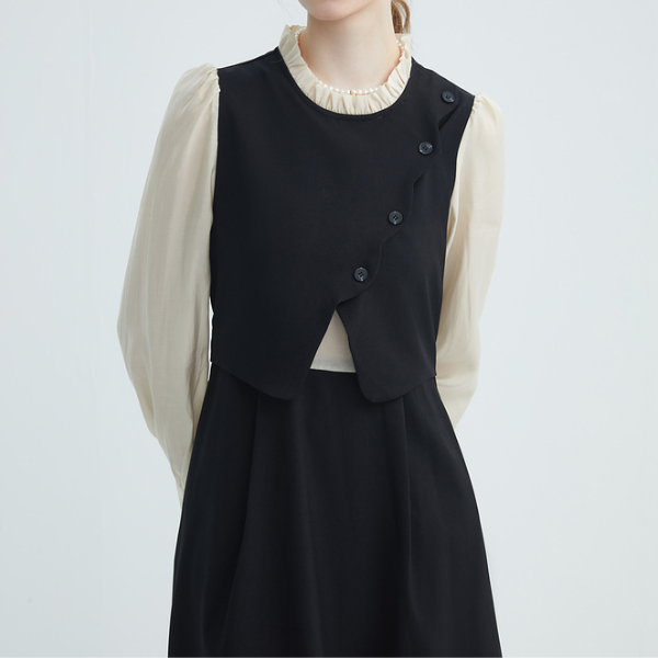 【3color】フェイクツーピース パールエッジワンピース X-424