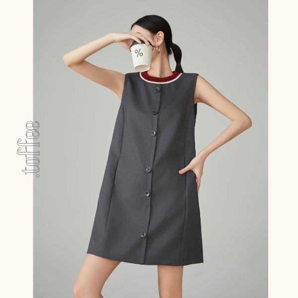 ノースリーブAラインフロントボタンワンピース《Z00921》