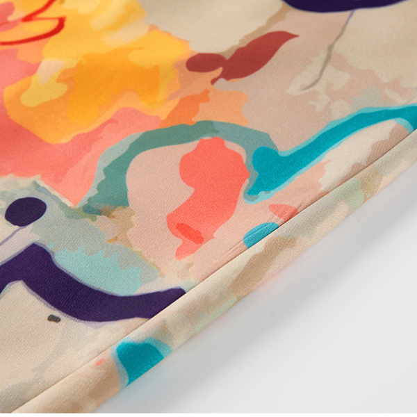 油絵プリントハイウエストスリムヒップスカート X-518