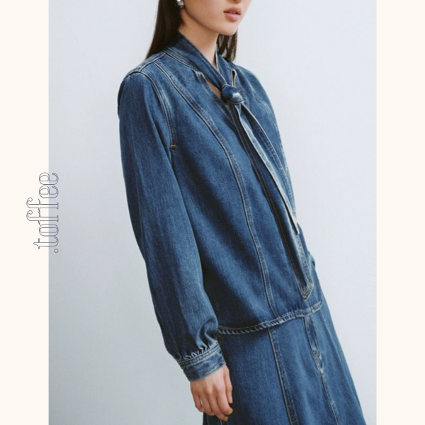 リボンタイ付きウォッシュドデニムシャツ Z00611