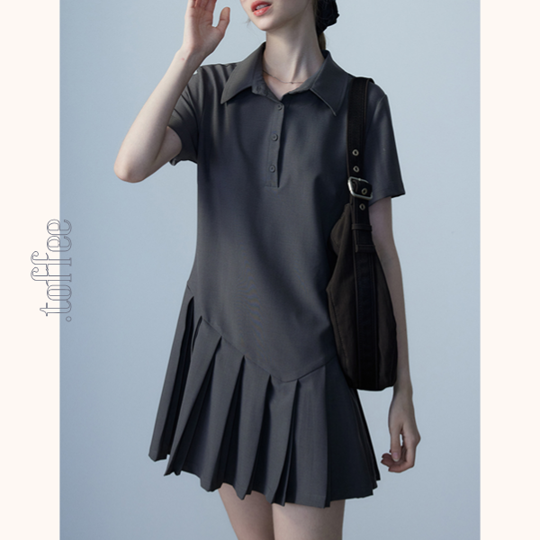 ポロカラープリーツミニスカート Z00465