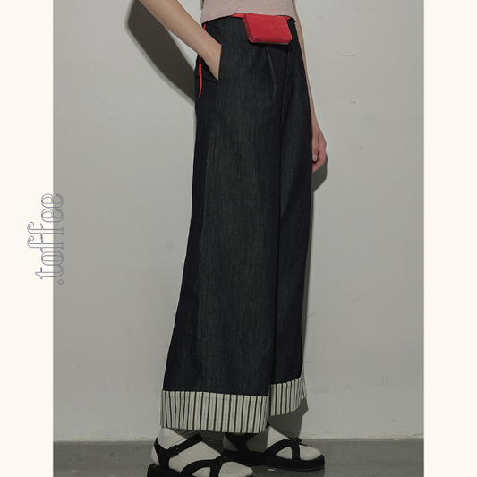 ストライプヘムワイドデニムパンツ Z00394