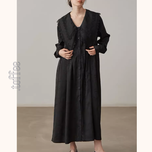 レイヤードドールカラーブラックジャガードワンピース《Z01000》