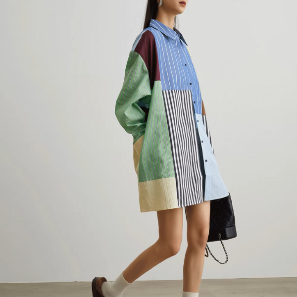 マルチカラーパッチワークルーズシャツ《Z00946》