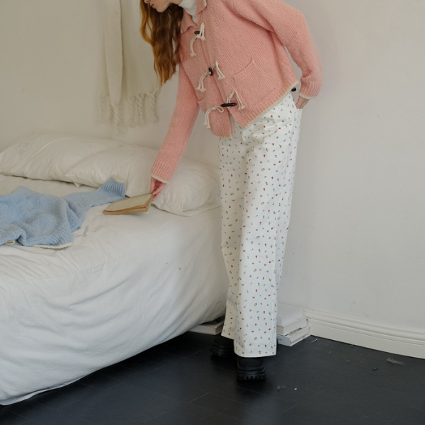 小花柄ワイドレッグカジュアルパンツ Z00017