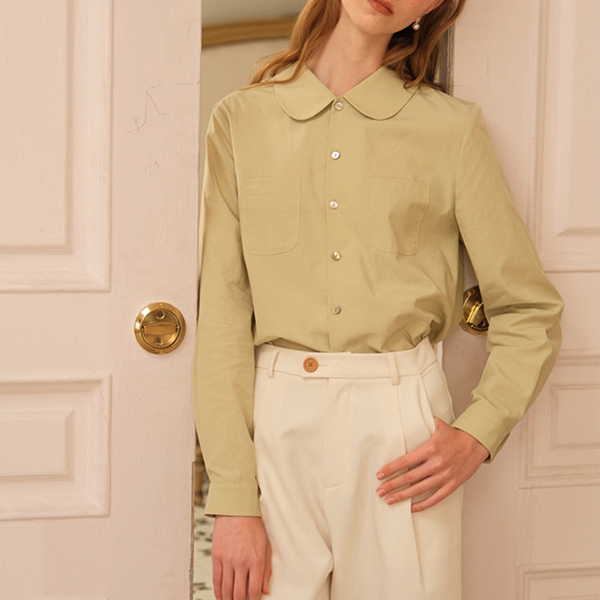 【3color】丸襟パッチポケット付きベーシックシャツ 《Z00742》