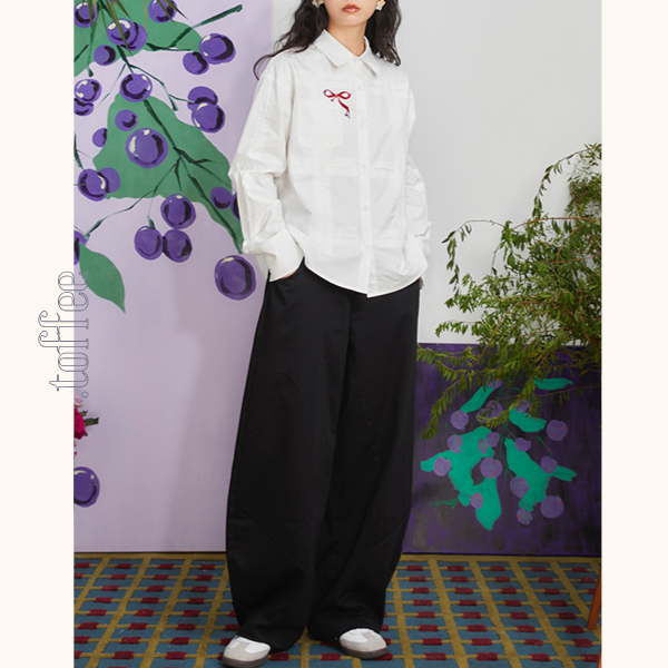 チェリー刺繍重ね着風テーパードパンツ 《Z00699》