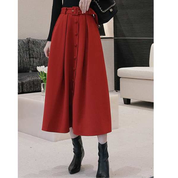 【2color】ベルテッドウールフレアスカート X-386