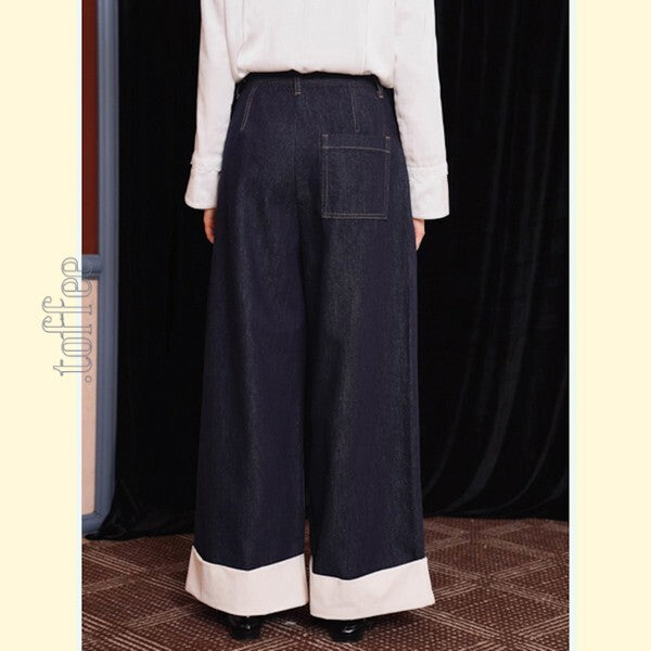 【2color】大人のエレガンス:美シルエットのワイドレッグデニムパンツ 《C0200》