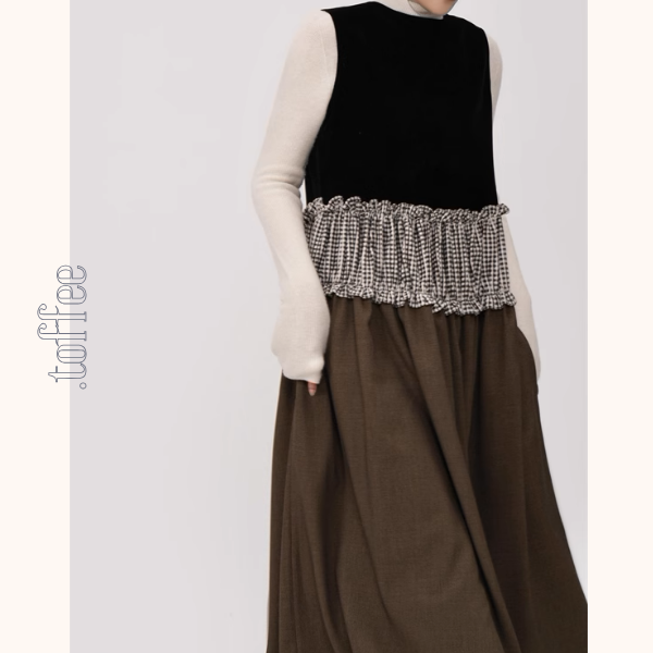 チェック柄切替ノースリーブAラインワンピース《Z00939》