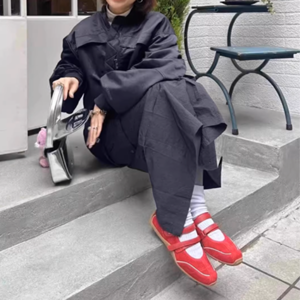 【4color】ラウンドネックダブルストラップフラットシューズ《Z00880》