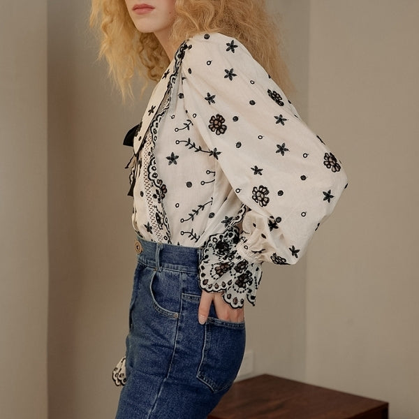 レース×キャンディースリーブのブラウス sp0191