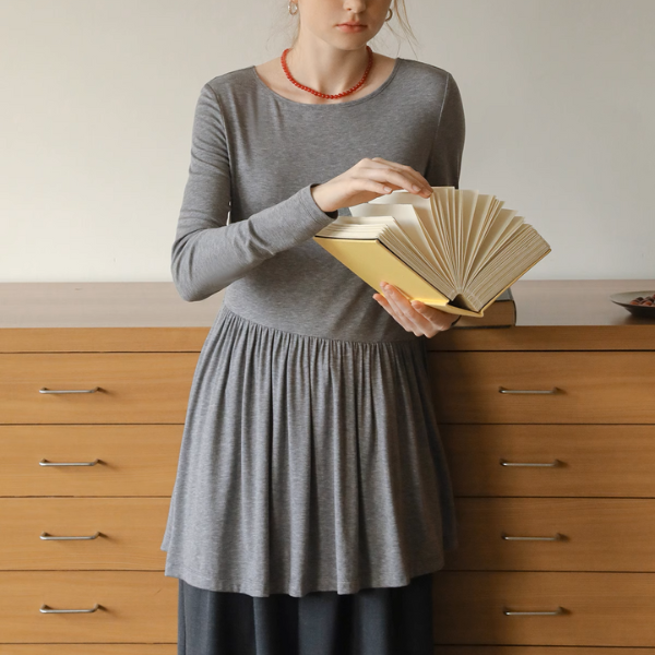 【2color】ラウンドネックペプラムロングトップ《Z00979》