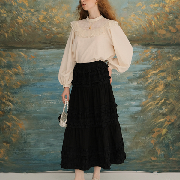 パールデコラティブバルーンスリーブブラウス Z00627