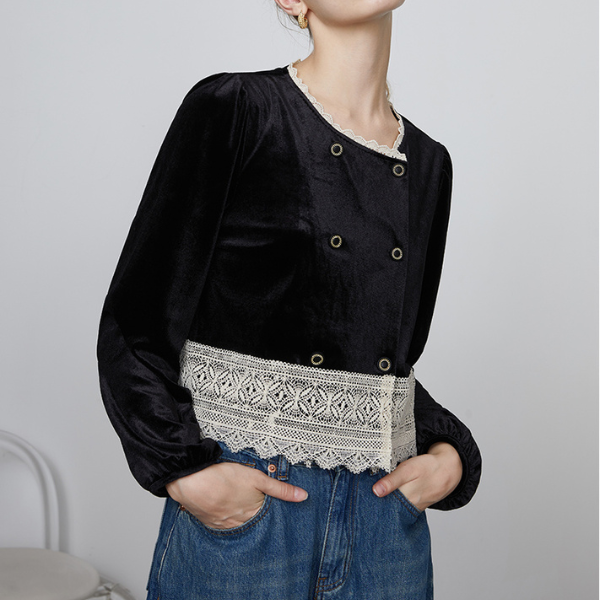 レースカラードッキングシャツ w-083