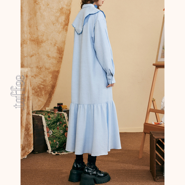 レースカラーブルーワンピース Z00528