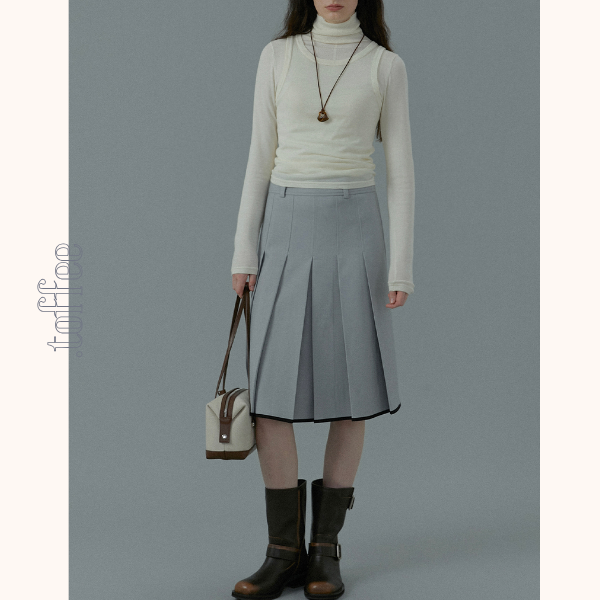 【2color】コントラストカラーヘムプリーツスカート《Z00834》