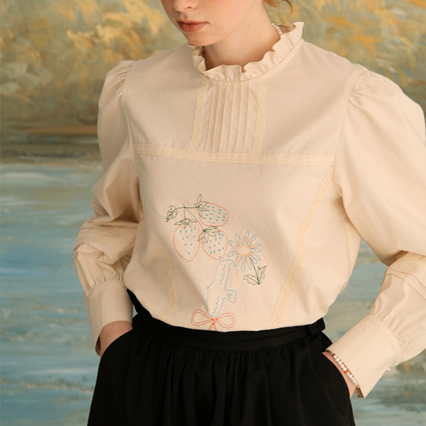 レース&刺繍コットンブラウス 《Z00623》