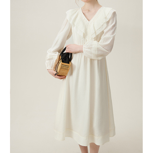【2COLOR】フロントフリルVネックワンピース Z00093