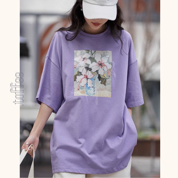 【3color】フラワープリントオーバーサイズTシャ《Z00993》