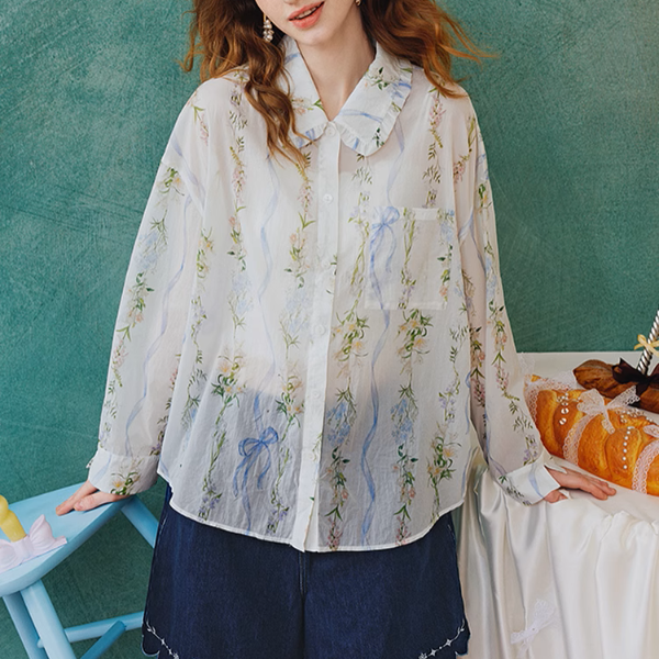 フローラルプリントシアーシャツ《Z00962》