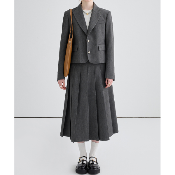 ショートスーツジャケット&ミドル丈プリーツスカートのセットアップ Z00134