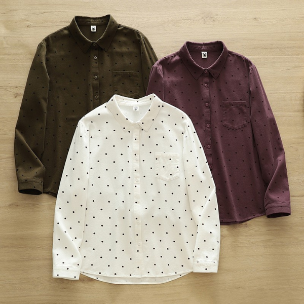 【6color】ドット柄ポロカラーボタンダウンシャツ 《Z00725》