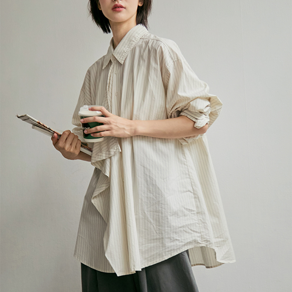 ストライプ柄オーバーサイズ2wayシャツ 《Z00811》