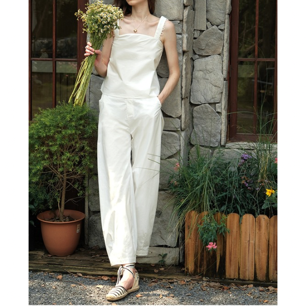 【2color】シンプルレースキャミソール&ロングパンツのセットアップ Z00204