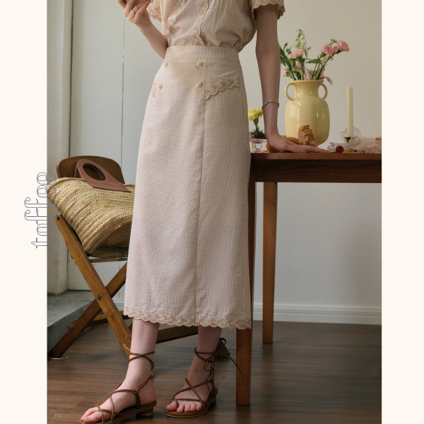 レトロ調ハイウエストAラインロングスカート Z00783