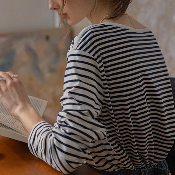 【2color】ボートネックストライプTシャツ《Z00852》