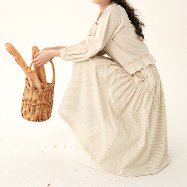 【2color】レトロストライプフリルヘムセットアップ X-263