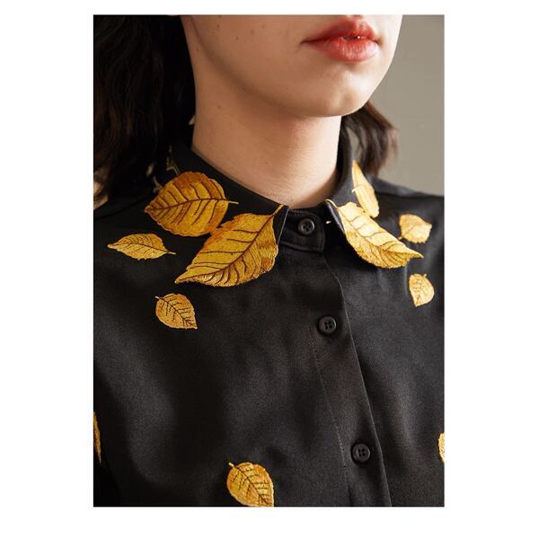 リーフ刺繍シャツブラウス C0076