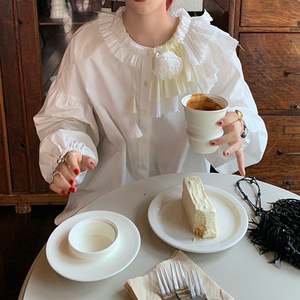 レース&フラワーホワイトブラウス Z00519