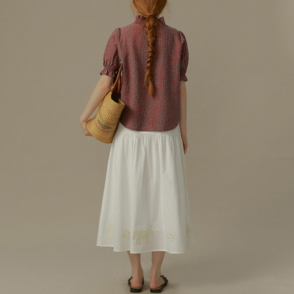 フリルネックチェック柄ブラウス《Z00822》