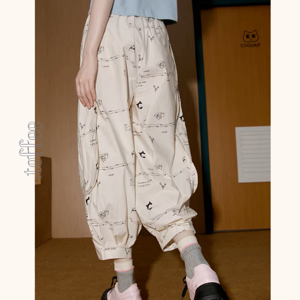 イラストプリントイージークロップドパンツ《Z00899》