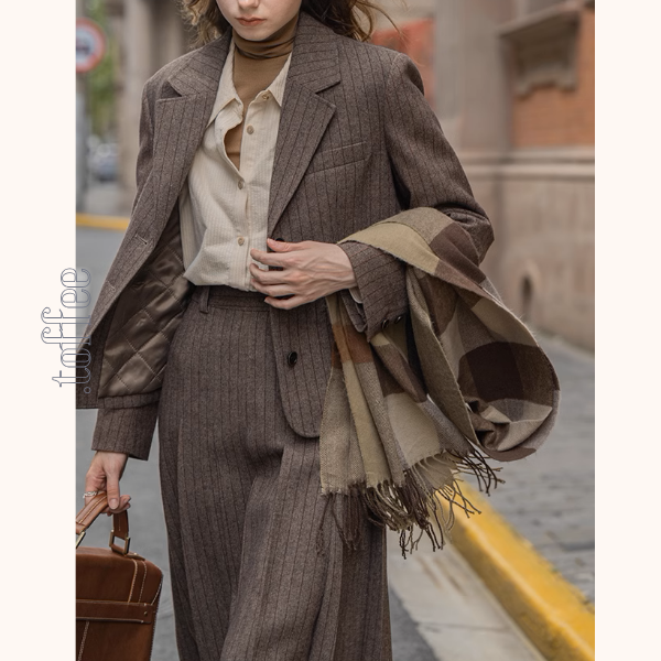 ストライプテーラードジャケット&ロングプリーツスカートセットアップ《Z00865》