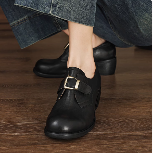 【3color】ラウンドトゥベルト付きヴィーガンレザーシューズ 《Z00516》