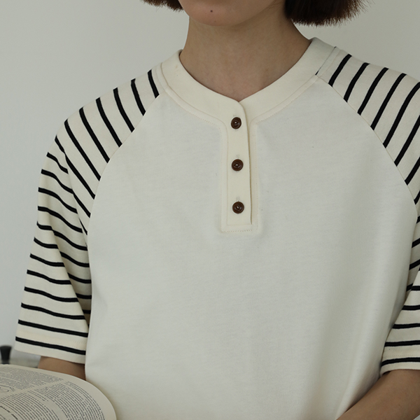 【2color】ラグランスリーブストライプTシャツ Z00355