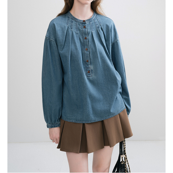 ラウンドネックデニムシャツ Z00097