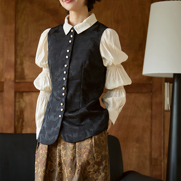 ダマスク柄織りミディアムジレ 《Z00812》