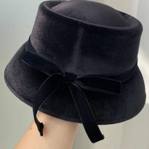 【2color】リボン付きベルベットハット Z00059