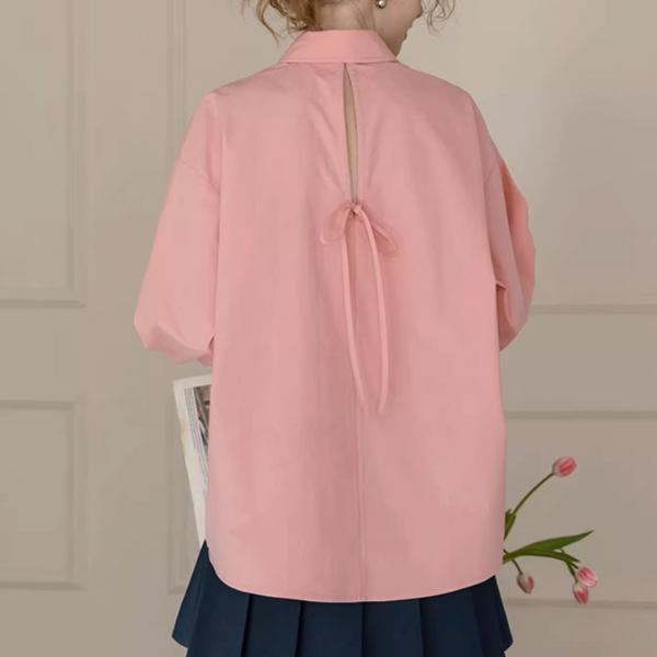 【3color】POLOカラーオーバーサイズ純綿シャツ《Z00883》