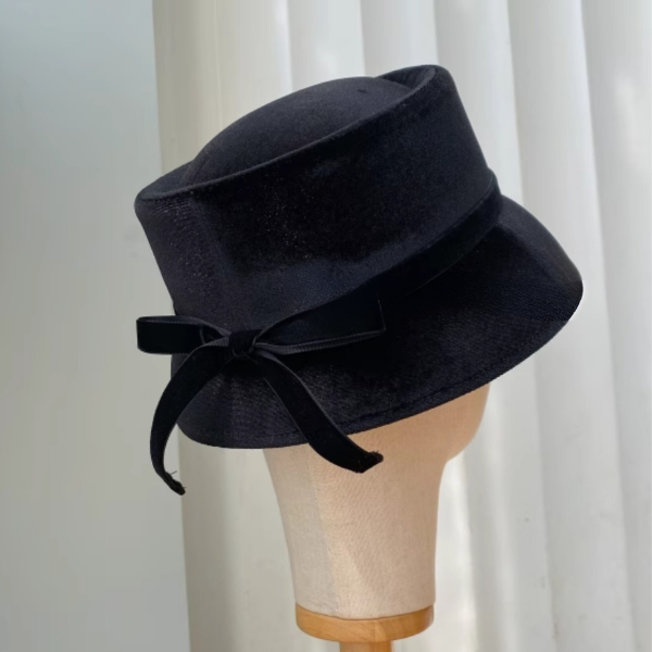 【2color】リボン付きベルベットハット Z00059